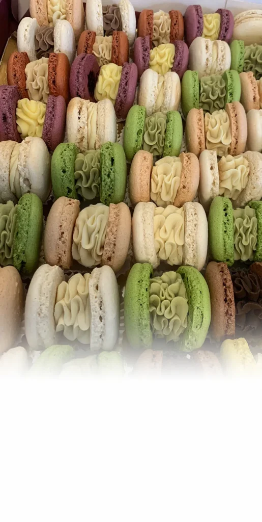 Plateau d'assortiment de macarons colorés à la ganache pochée façon dentelle